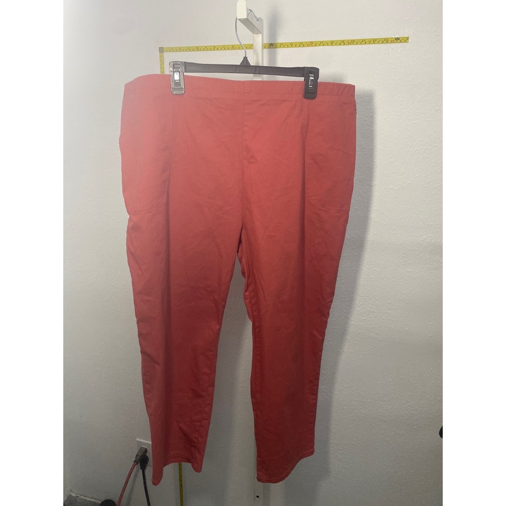Denim & Co. Coral Red Pull On Elastic Waist Pants Women 3XLP Petite Side Pockets